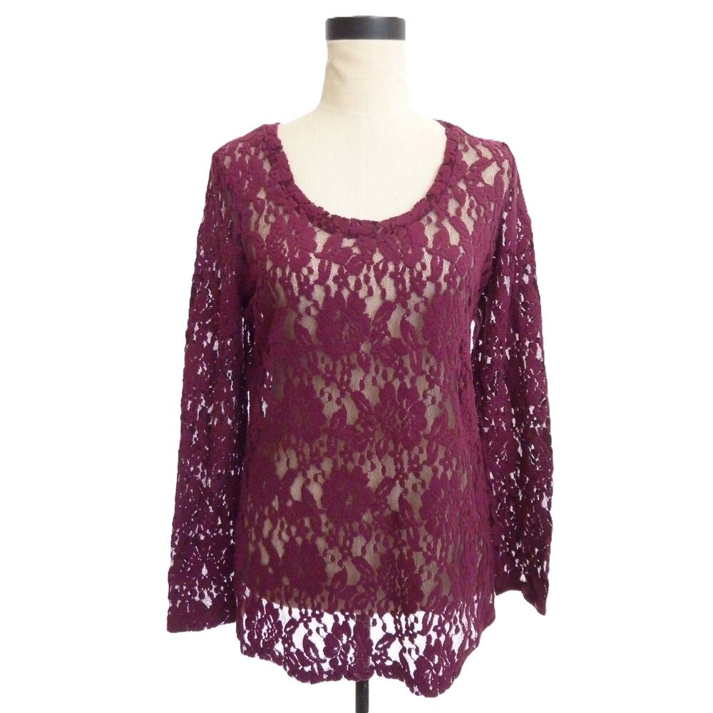 Banana Republic Fuchsia Pink Lace Blouse Top Womens Size L Floral Boho Elegant